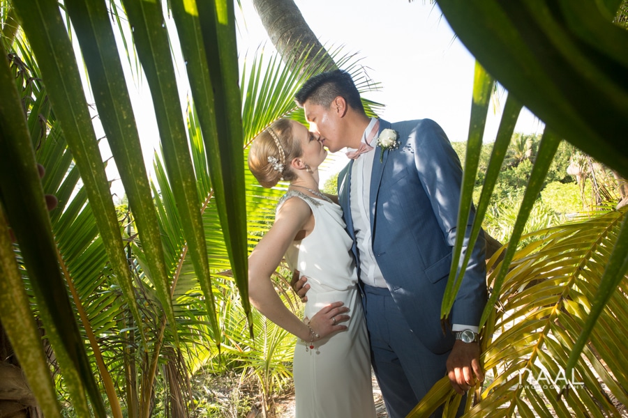 bride and groom at Blue Venado beach Club by Naal Wedding Photography