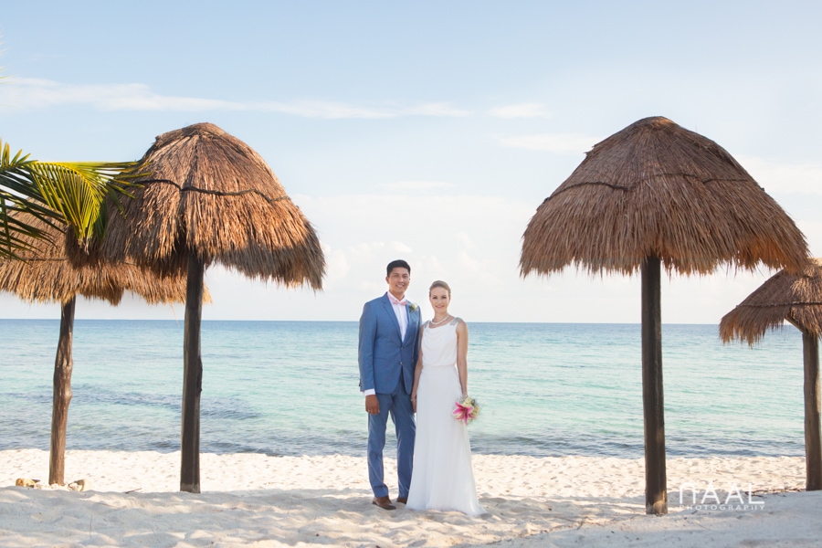 Bride and groom at Blue Venado beach Club by Naal Wedding Photography
